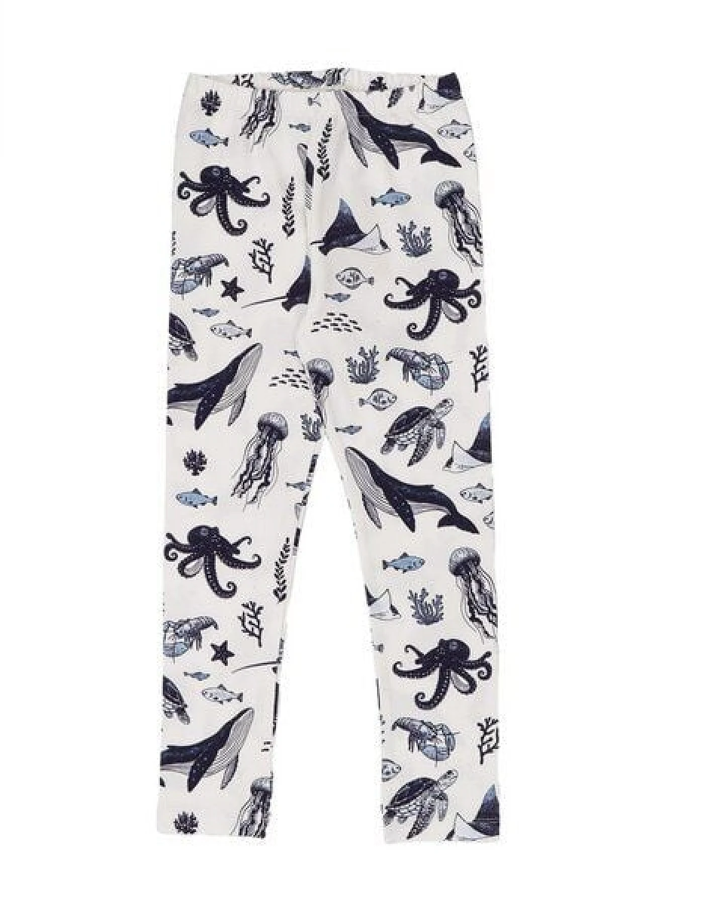 Leggings Weiß Wal-Print Allover Bio-Baumwolle GOTS elastisch – Walkiddy – Ansicht 2