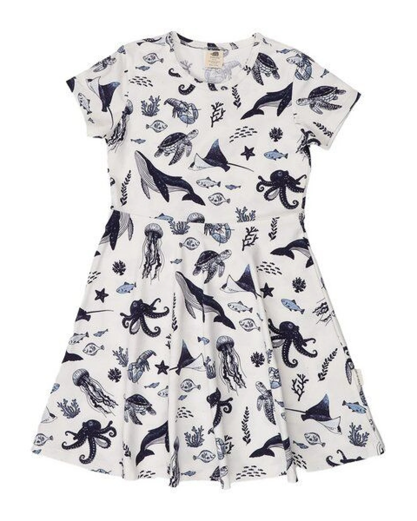 Sommerkleid Weiß Wal-Print Allover Bio-Baumwolle GOTS Kurzarm – Walkiddy – Ansicht 4