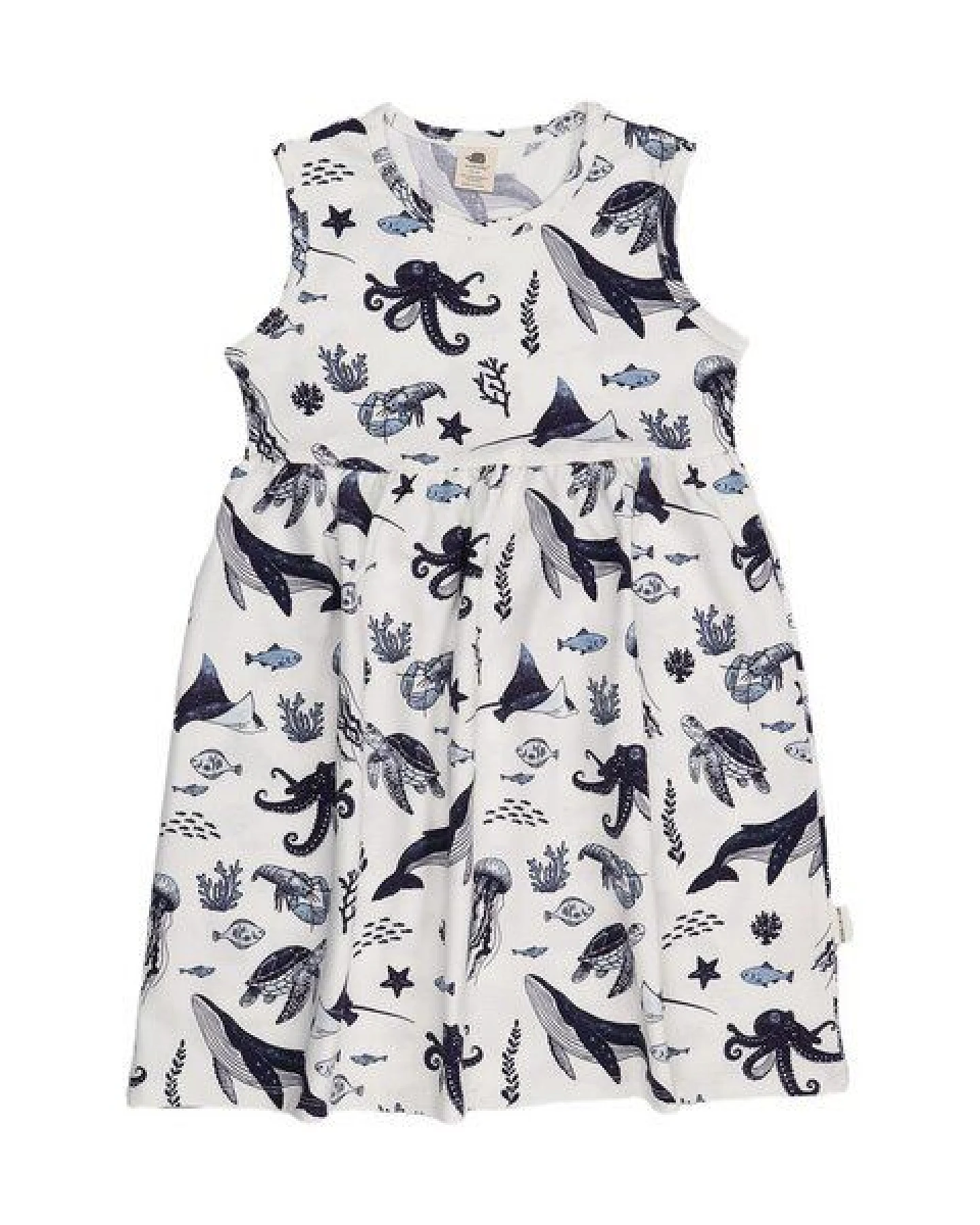 Sommerkleid ärmellos Weiß Wal-Print Allover Bio-Baumwolle GOTS – Walkiddy – Ansicht 2