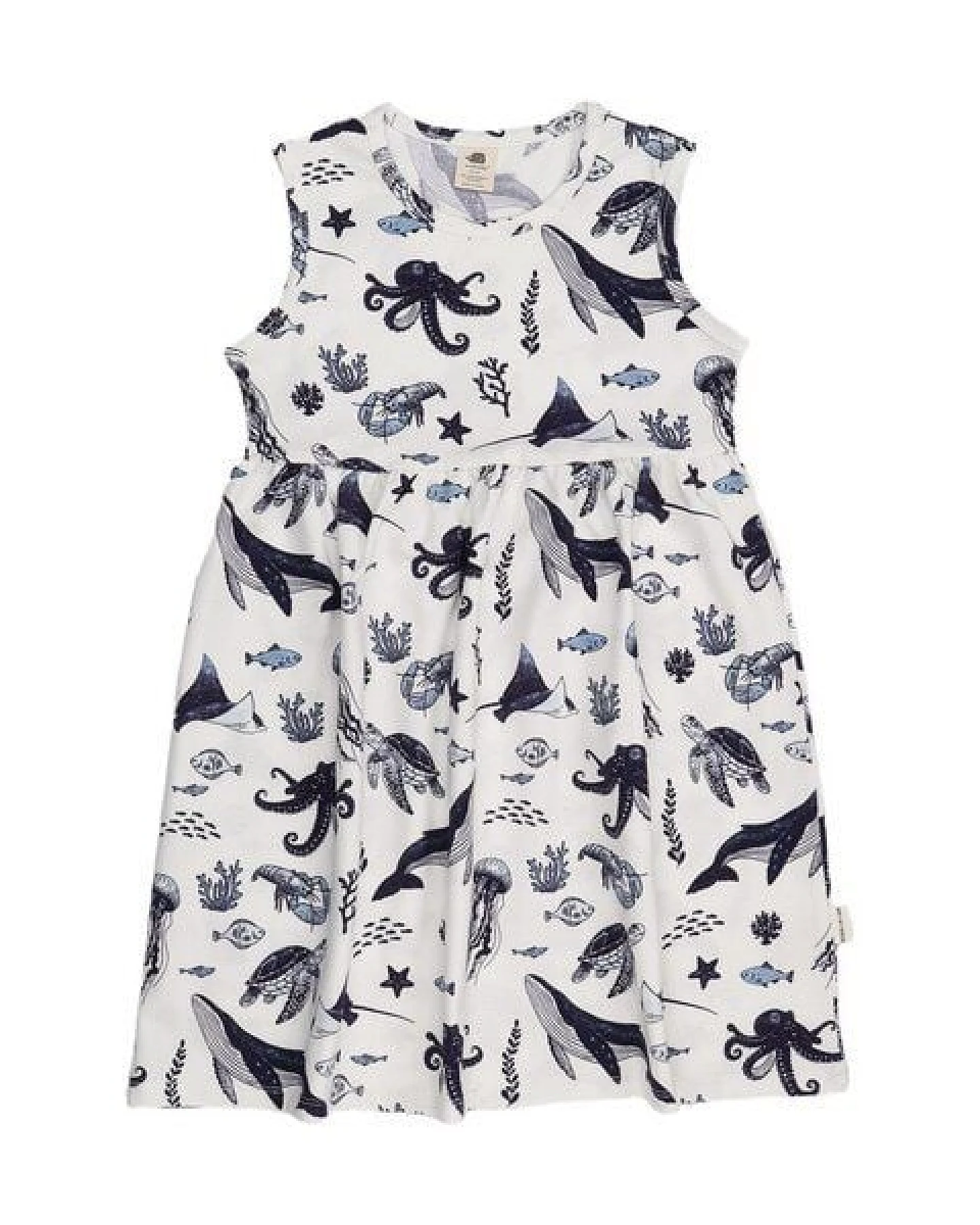 Sommerkleid ärmellos Weiß Wal-Print Allover Bio-Baumwolle GOTS – Walkiddy – Ansicht 2