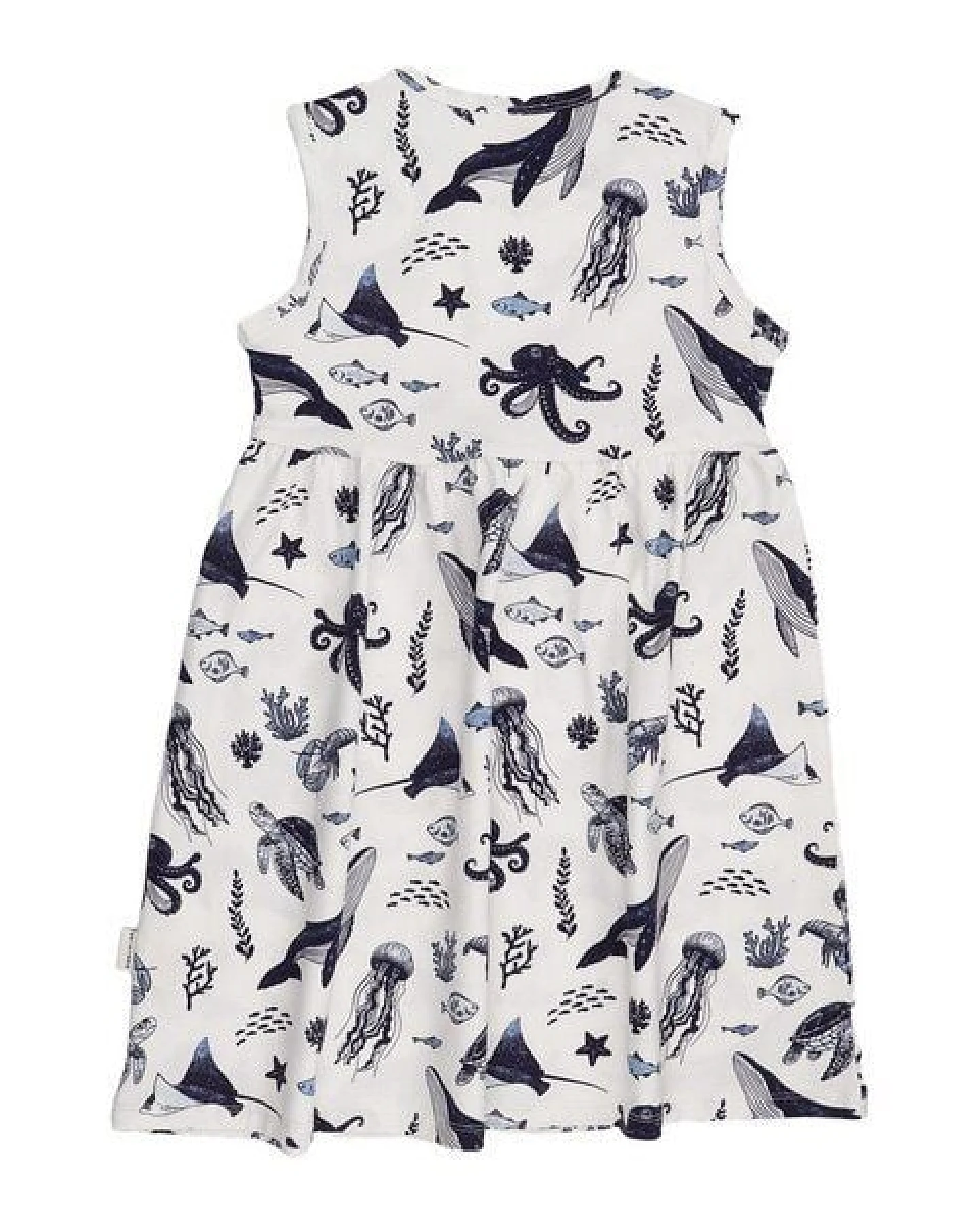 Sommerkleid ärmellos Weiß Wal-Print Allover Bio-Baumwolle GOTS – Walkiddy – Ansicht 4