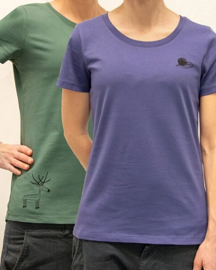 Cmig Basic Unique - 2er Pack Damen T-Shirts mit feinen Details - natur Motive aus dem Norden