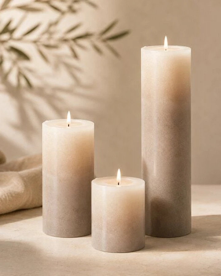 Good To Give Palmwachs Kerzen Set (3 Stück) – Fair Trade Handgemacht – Natürlich & Sauber Brennend - Taupe