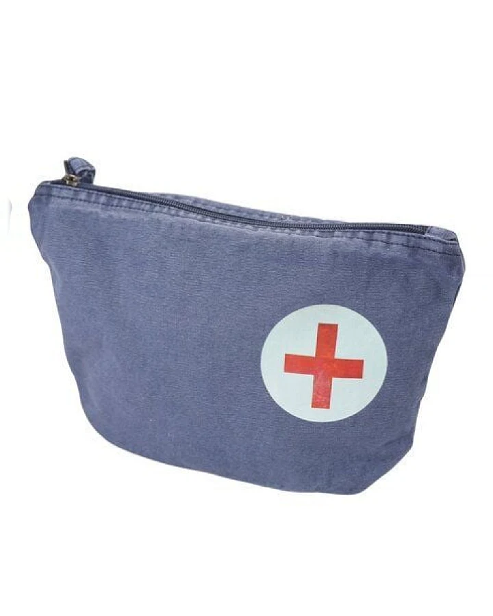 Meladi Vintage Accessoire-Tasche aus Biobaumwolle - Rotes Kreuz auf Vintage-Blau