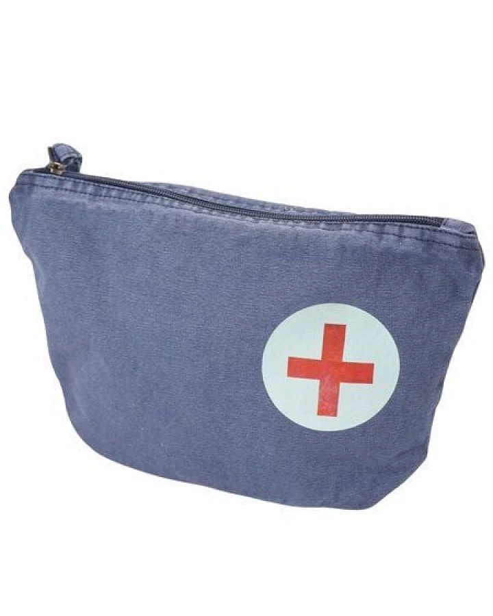 Meladi Vintage Accessoire-Tasche aus Biobaumwolle - Rotes Kreuz auf Vintage-Blau