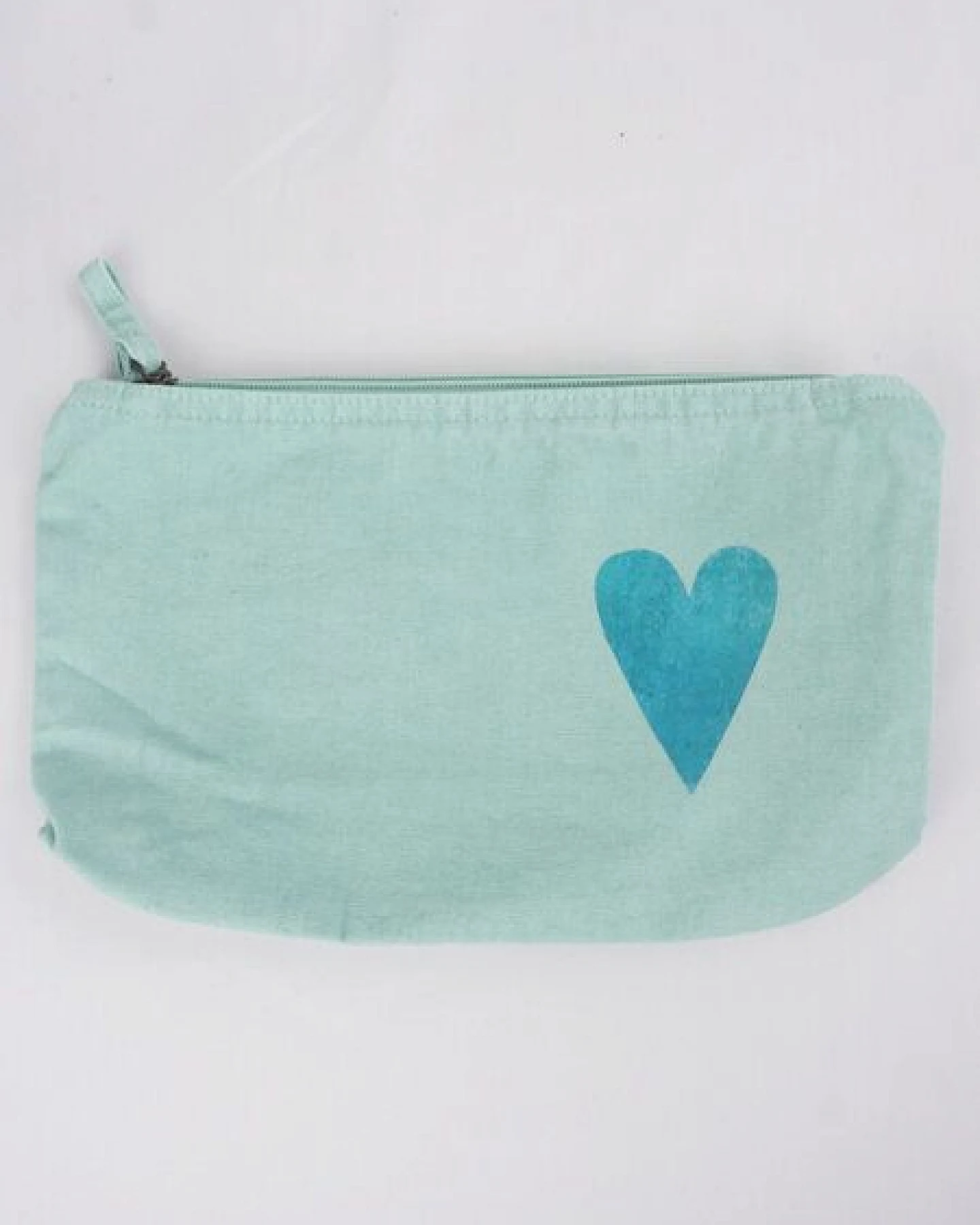 MELAdi Vintage Accessoire - Tasche aus Biobaumwolle - Blaues Herz auf Vintage-Türkis – Ansicht 3