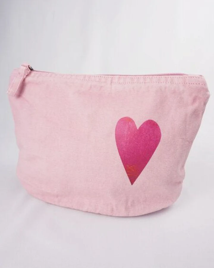 MELAdi Vintage Accessoire - Tasche aus Biobaumwolle - Rotes Herz auf Vintage-Rose