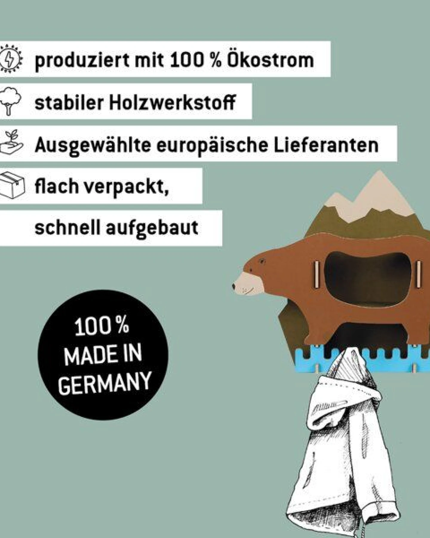 WERKHAUS Kindergarderobe Dicke Tiere - Bär – Ansicht 2