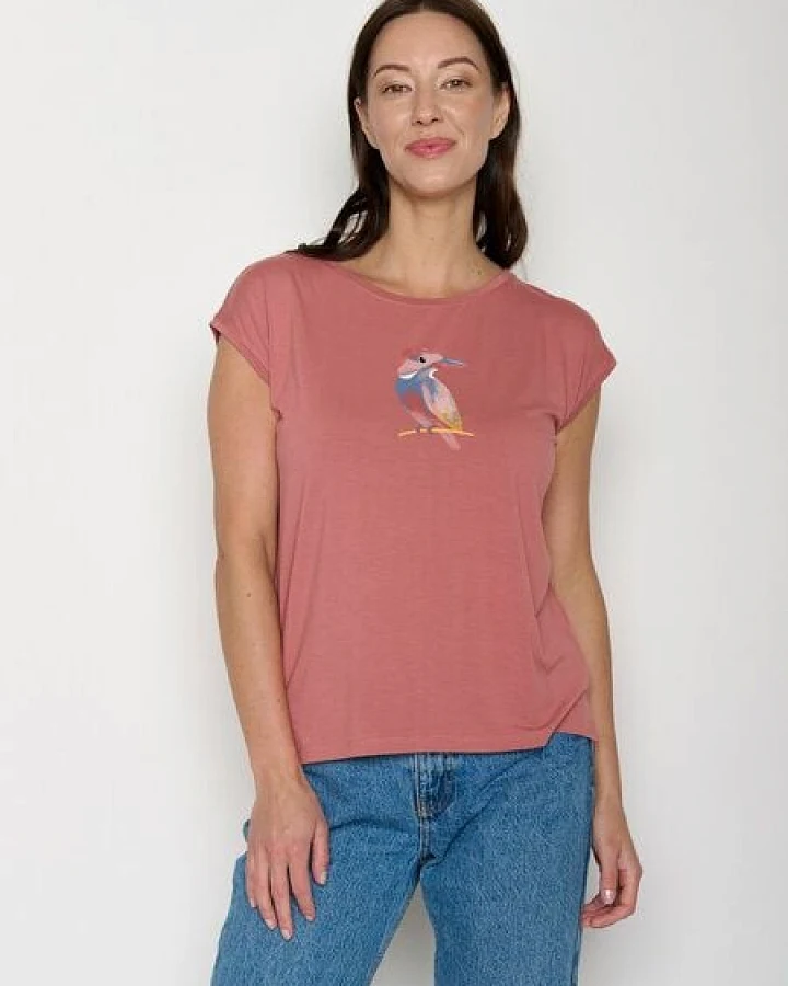 GREENBOMB Bird Look Timid - Lässiges Shirt aus LENZING TENCEL Mix / hochwertiger Print / Fair & Vegan