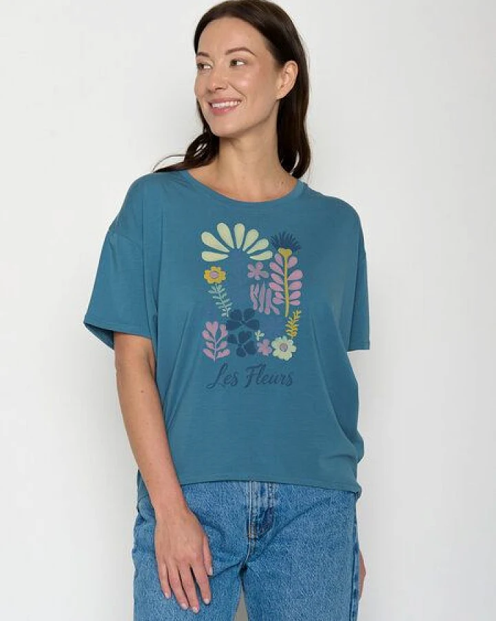 GREENBOMB Les Fleurs Feel - Lässiges T-Shirt aus Bio-Baumwoll-Mix / hochwertiger Print / GOTS / Fair & Vegan