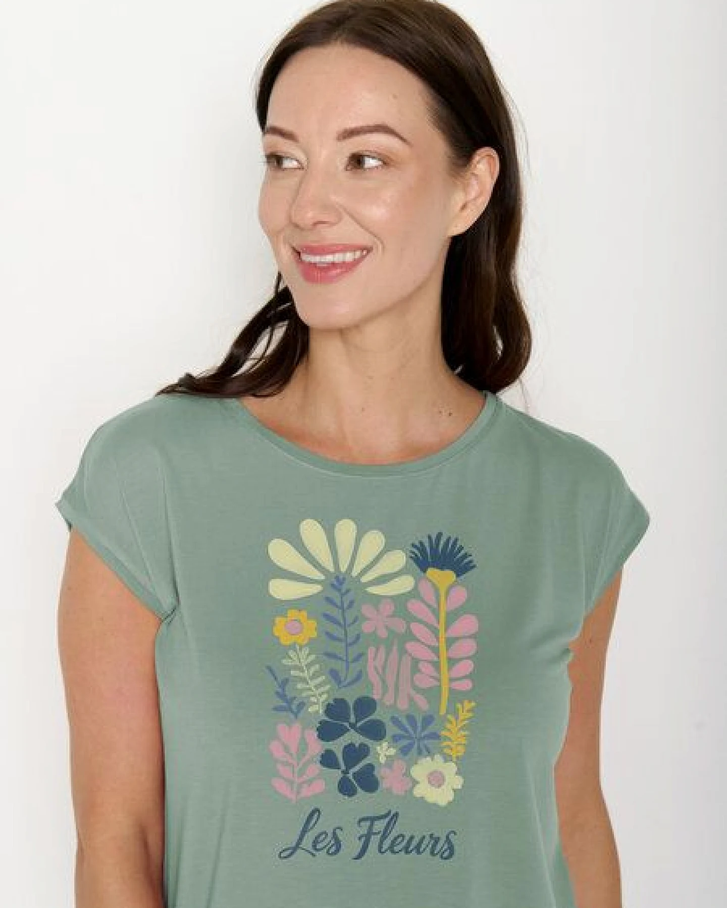GREENBOMB Les Fleurs Timid - Lässiges Shirt aus LENZING TENCEL Mix / hochwertiger Print / Fair & Vegan – Ansicht 2