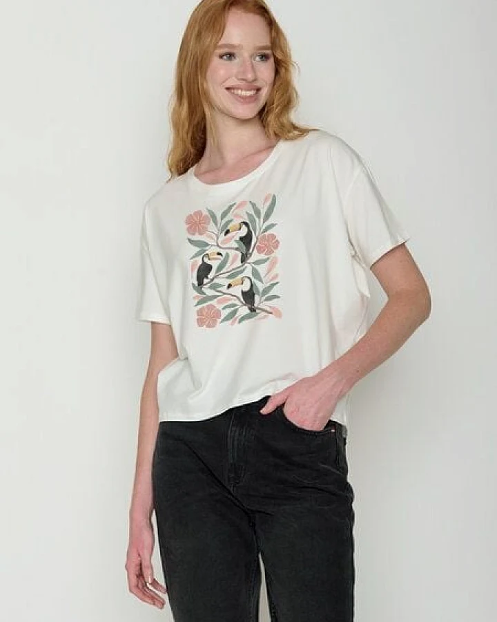 GREENBOMB Tucan Flower Feel - Lässiges T-Shirt aus Bio-Baumwoll-Mix / hochwertiger Print / GOTS / Fair & Vegan