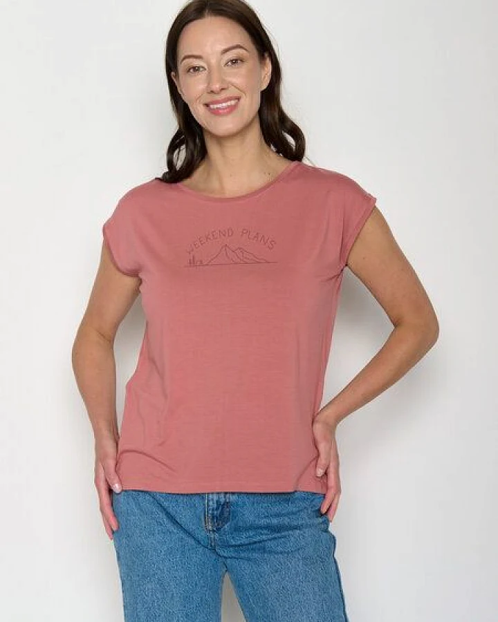 GREENBOMB Weekend Plans Timid - Lässiges Shirt aus LENZING TENCEL Mix / hochwertiger Print / Fair & Vegan