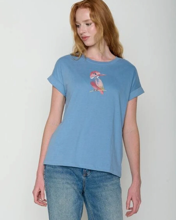 GREENBOMB Bird Look Loony - Sportliches T-Shirt aus Bio-Baumwolle mit Rollup Sleeve / hochwertiger Print / GOTS / Fair & Vegan