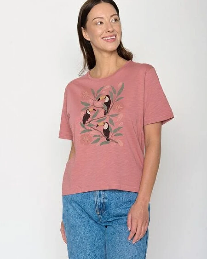 GREENBOMB Tucan Flower Nova - Kastiges T-Shirt aus Bio-Baumwolle / hochwertiger Print / GOTS / Fair & Vegan