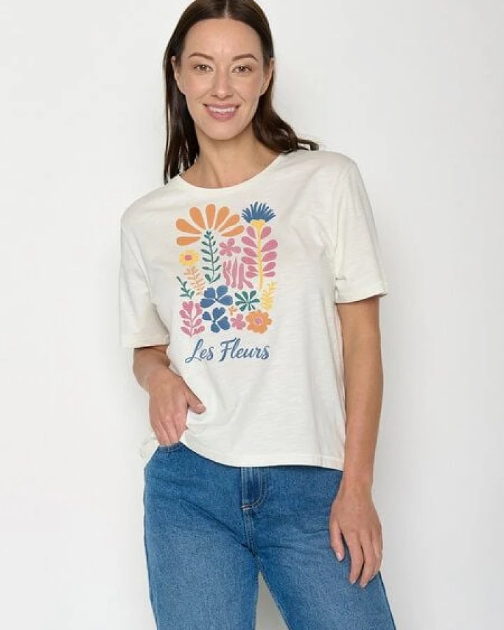 GREENBOMB Les Fleurs Nova - Kastiges T-Shirt aus Bio-Baumwolle / hochwertiger Print / GOTS / Fair & Vegan