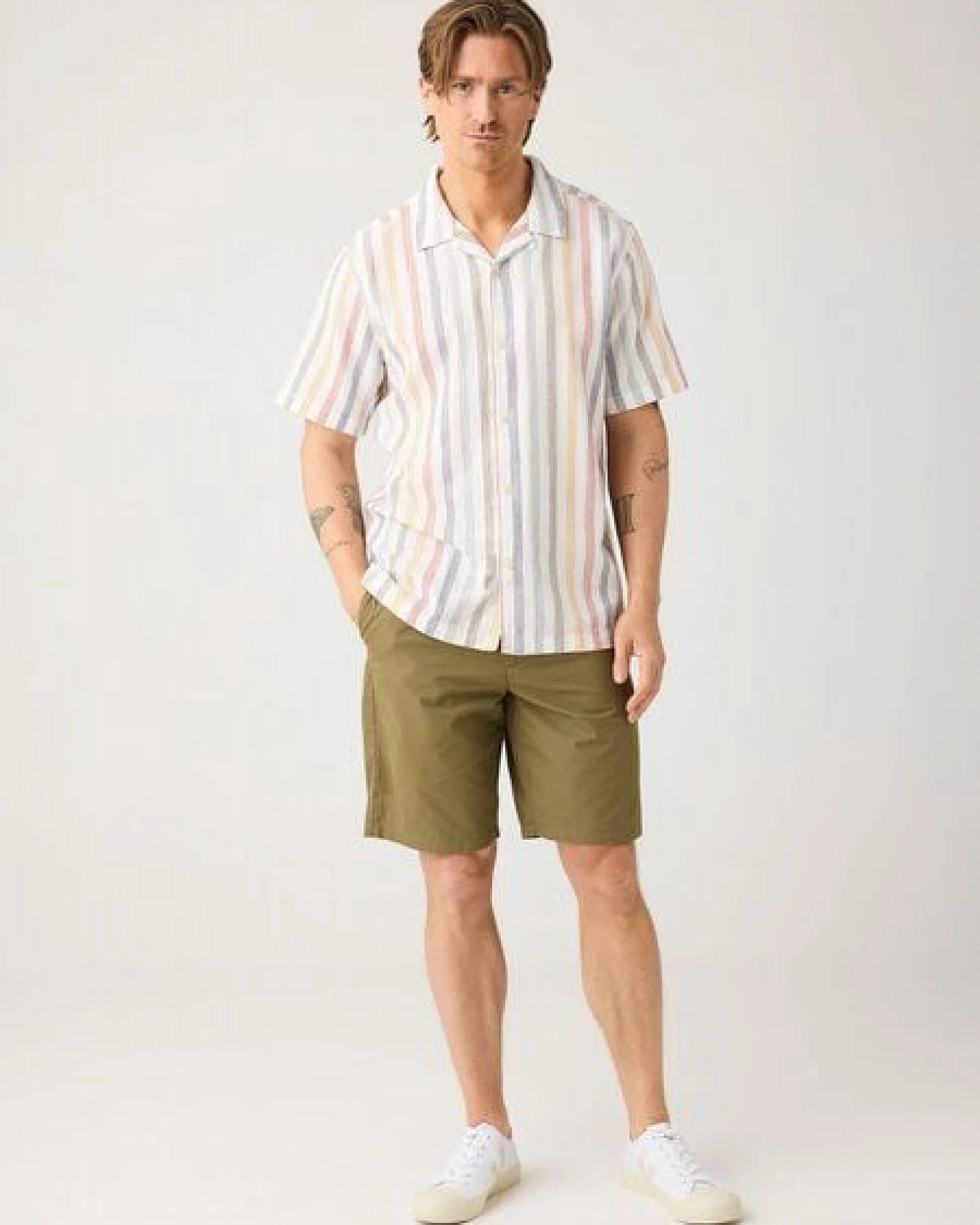 KnowledgeCotton Apparel Lockeres gestreiftes Kurzarmhemd aus Bio-Baumwolle – Ansicht 4