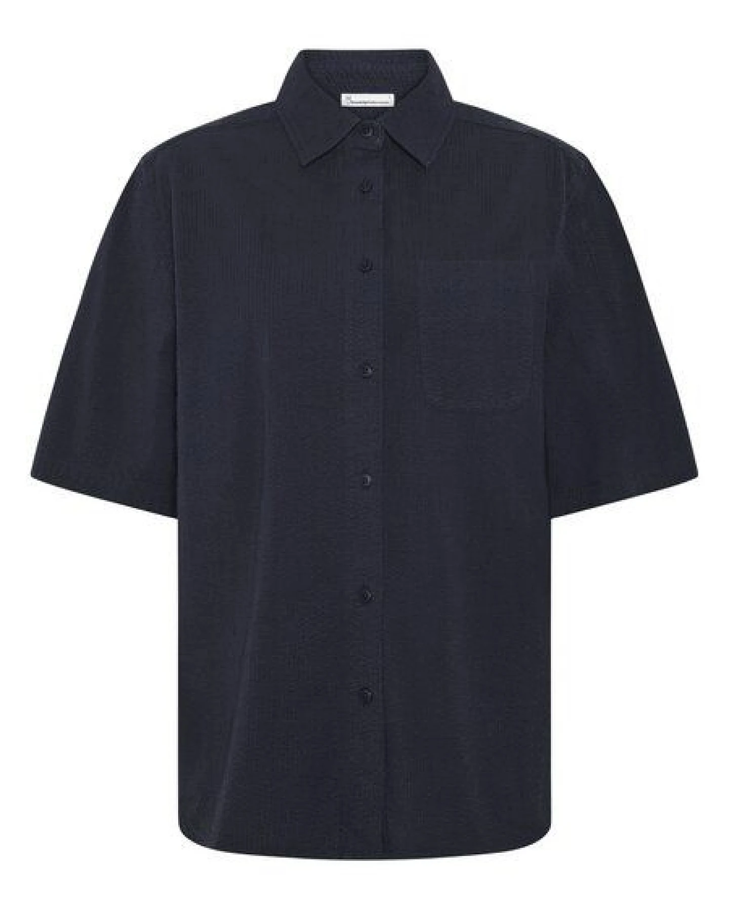 KnowledgeCotton Apparel Lockere Seersucker-Bluse mit kurzen Ärmeln aus Bio-Baumwolle – Ansicht 3