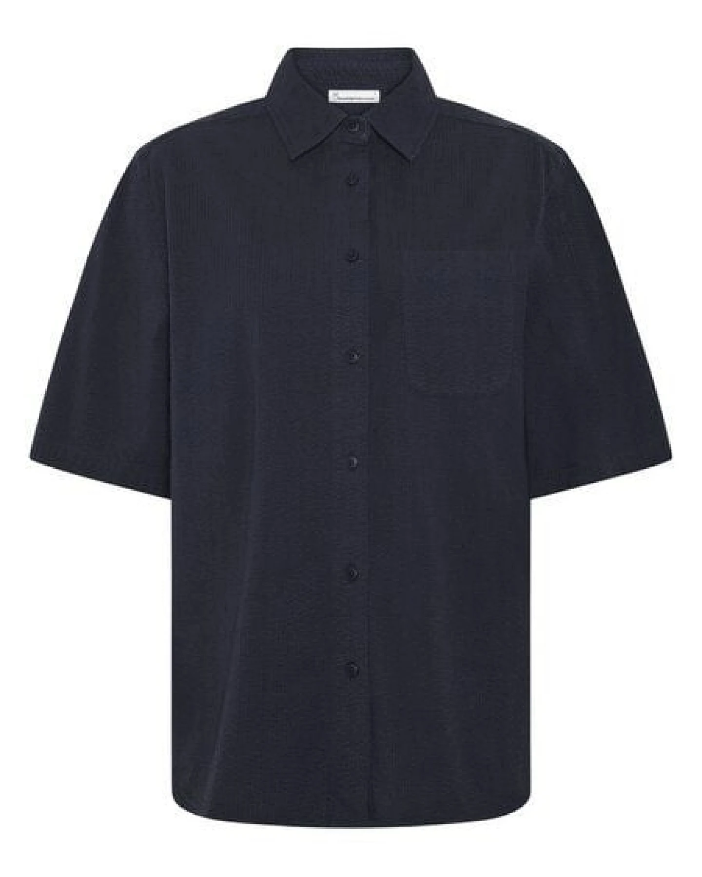 KnowledgeCotton Apparel Lockere Seersucker-Bluse mit kurzen Ärmeln aus Bio-Baumwolle – Ansicht 4