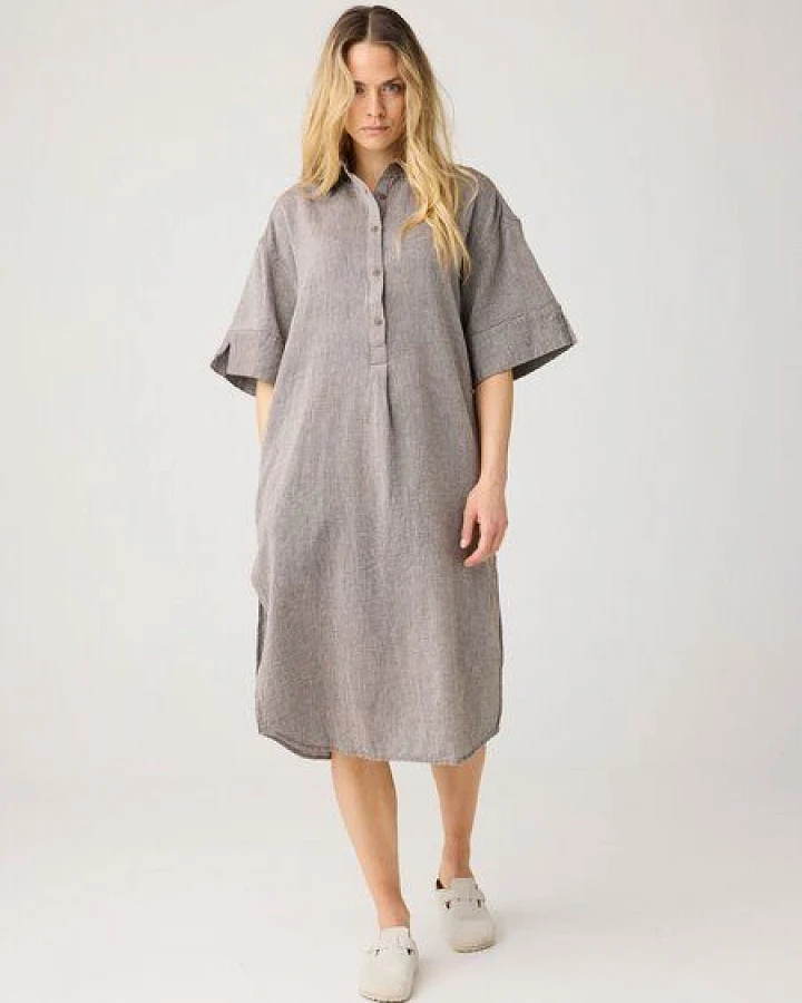 KnowledgeCotton Apparel Kurzarm-Blusenkleid mit Struktur aus Bio-Baumwolle