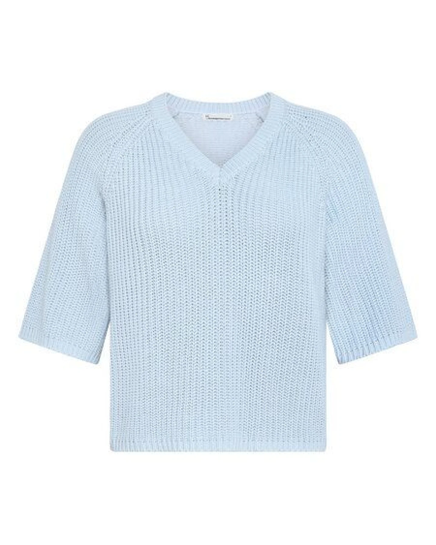 KnowledgeCotton Apparel Leichter Kurzarm Pullover mit V-Ausschnitt aus Bio-Baumwolle – Ansicht 3