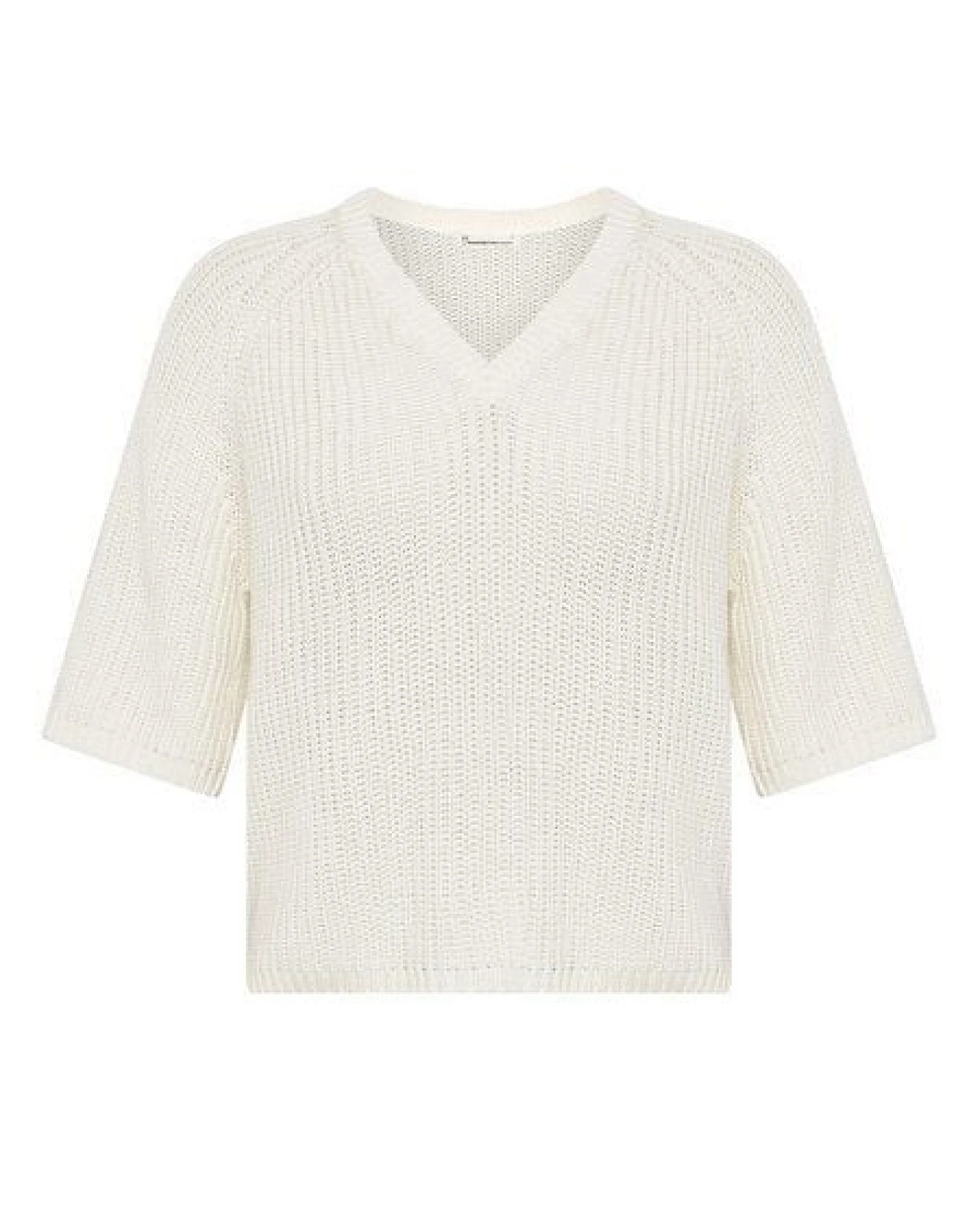 KnowledgeCotton Apparel Leichter Kurzarm Pullover mit V-Ausschnitt aus Bio-Baumwolle – Ansicht 4
