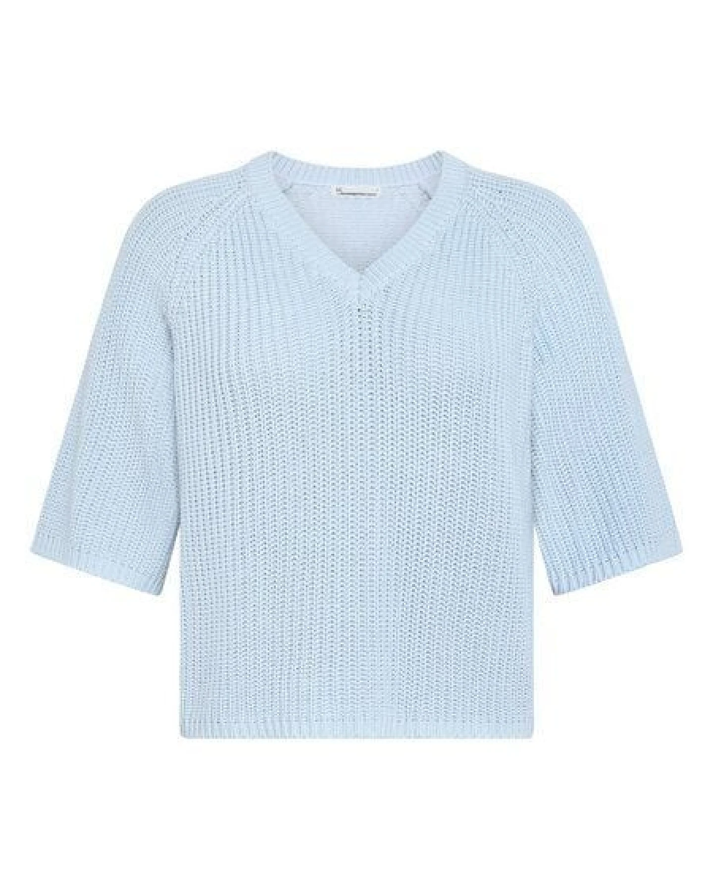KnowledgeCotton Apparel Leichter Kurzarm Pullover mit V-Ausschnitt aus Bio-Baumwolle – Ansicht 3