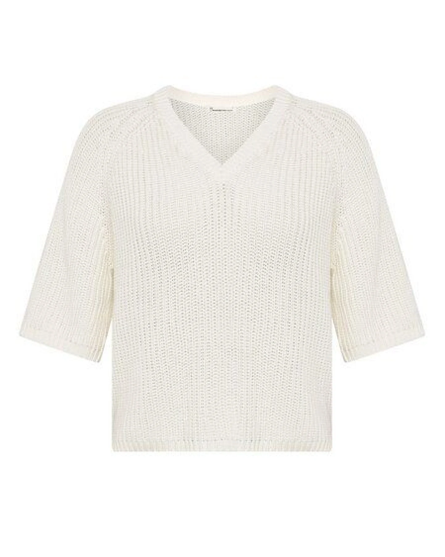 KnowledgeCotton Apparel Leichter Kurzarm Pullover mit V-Ausschnitt aus Bio-Baumwolle – Ansicht 4