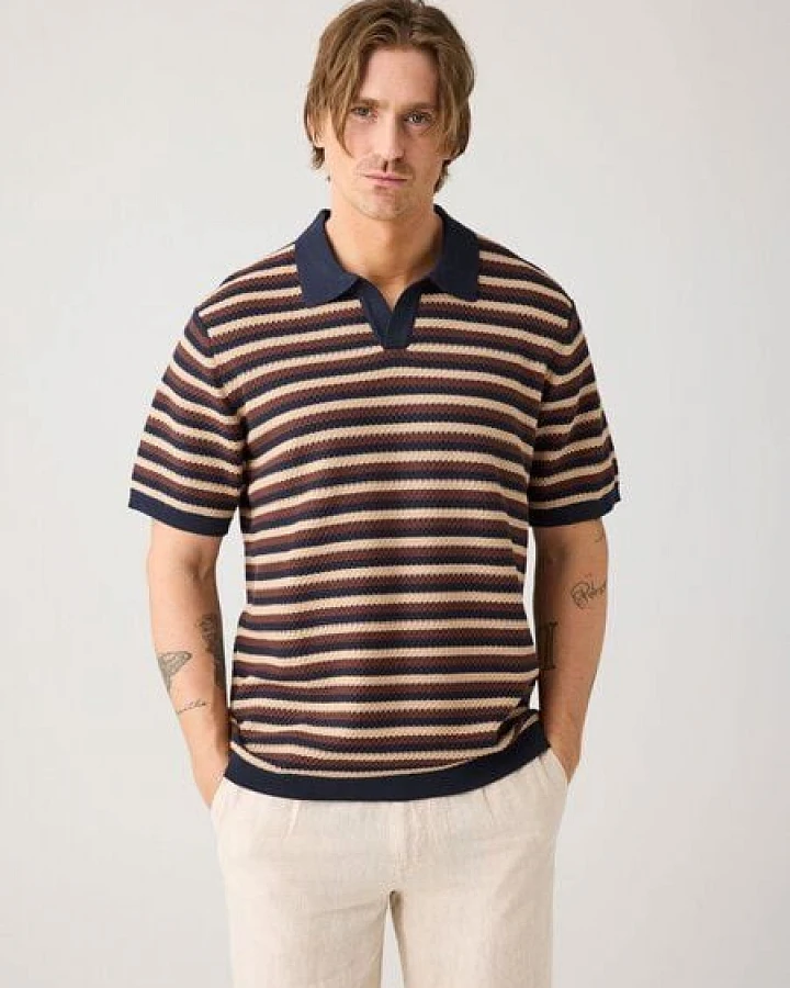 KnowledgeCotton Apparel Gestricktes Poloshirt mit Streifen aus Bio-Baumwolle