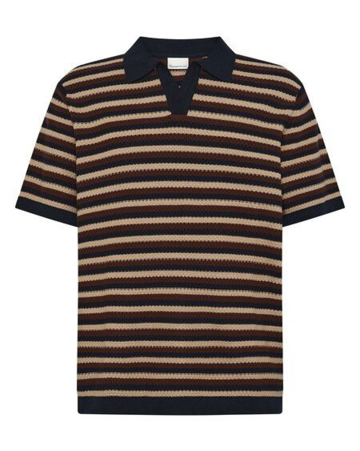 KnowledgeCotton Apparel Gestricktes Poloshirt mit Streifen aus Bio-Baumwolle – Ansicht 3