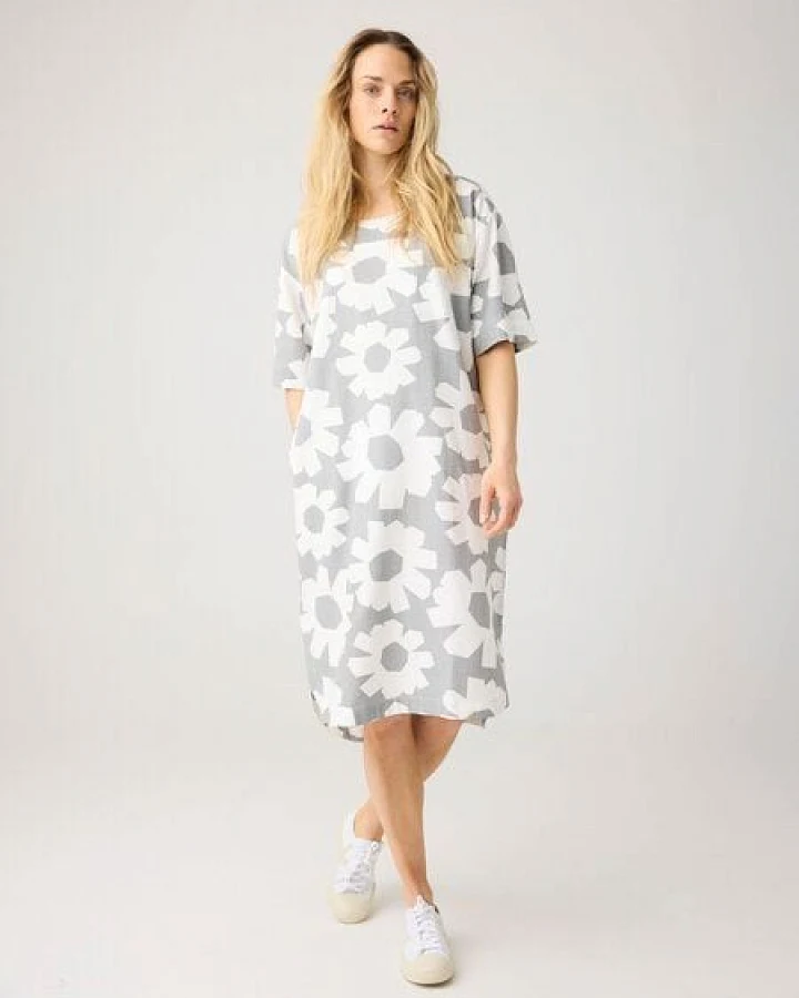 KnowledgeCotton Apparel T-Shirt-Kleid mit Flower-Print aus Bio-Leinenmix
