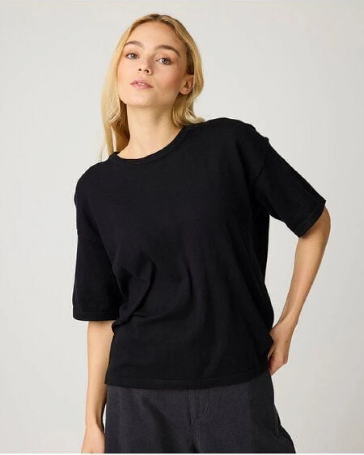 KnowledgeCotton Apparel Gestricktes lockeres T-Shirt mit Kaschmir