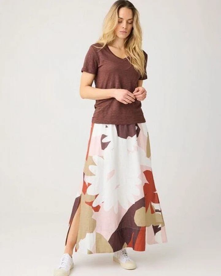 KnowledgeCotton Apparel Maxi Rock mit Flower-Print aus Bio-Leinen