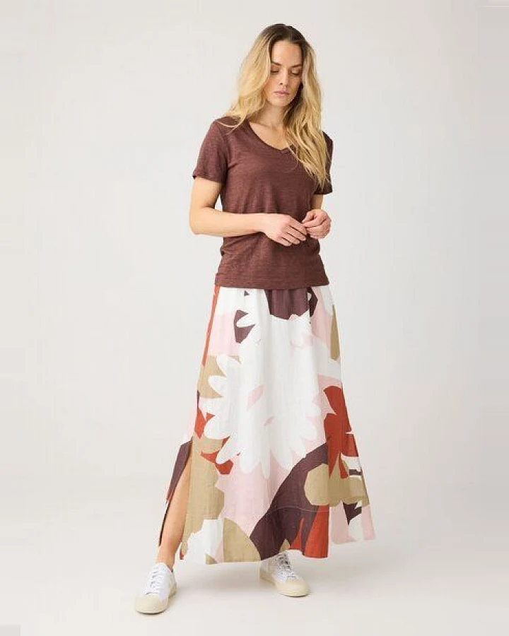 KnowledgeCotton Apparel Maxi Rock mit Flower-Print aus Bio-Leinen