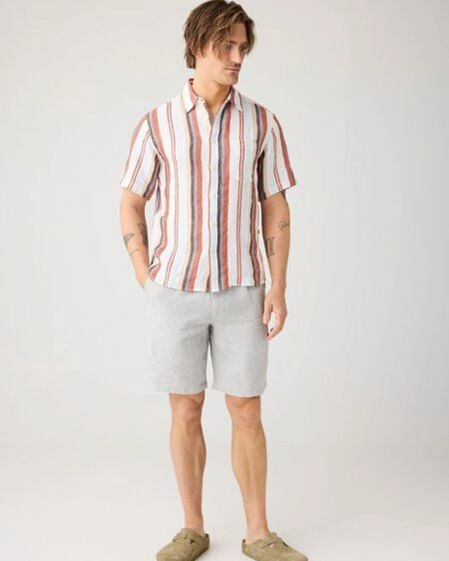 KnowledgeCotton Apparel Lockeres gestreiftes Kurzarmhemd aus Bio-Leinen – Ansicht 4