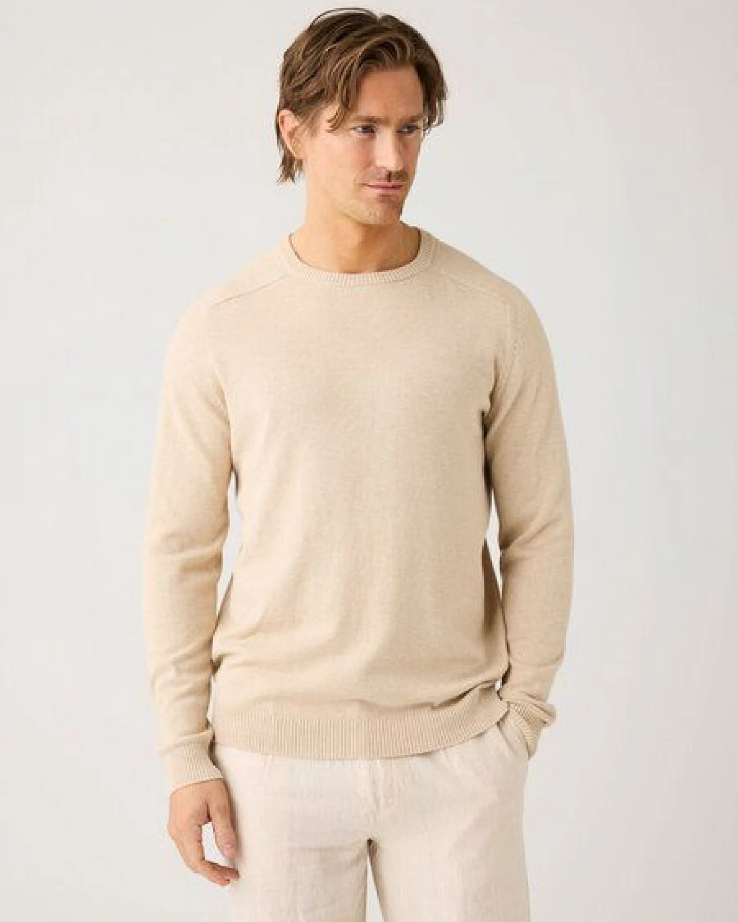 KnowledgeCotton Apparel Leichter Pullover mit Rundhalsausschnitt aus Bio-Baumwolle und Kaschmir – Ansicht 2