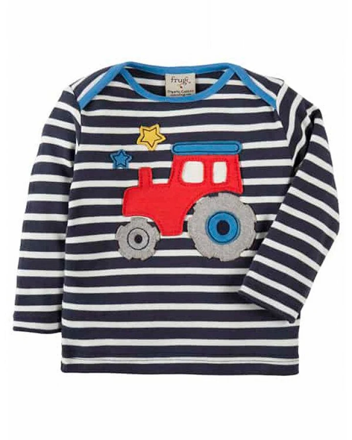 Frugi Langarm-Shirt Regenbogen-Traktor Bobby Applique Top Tractor
