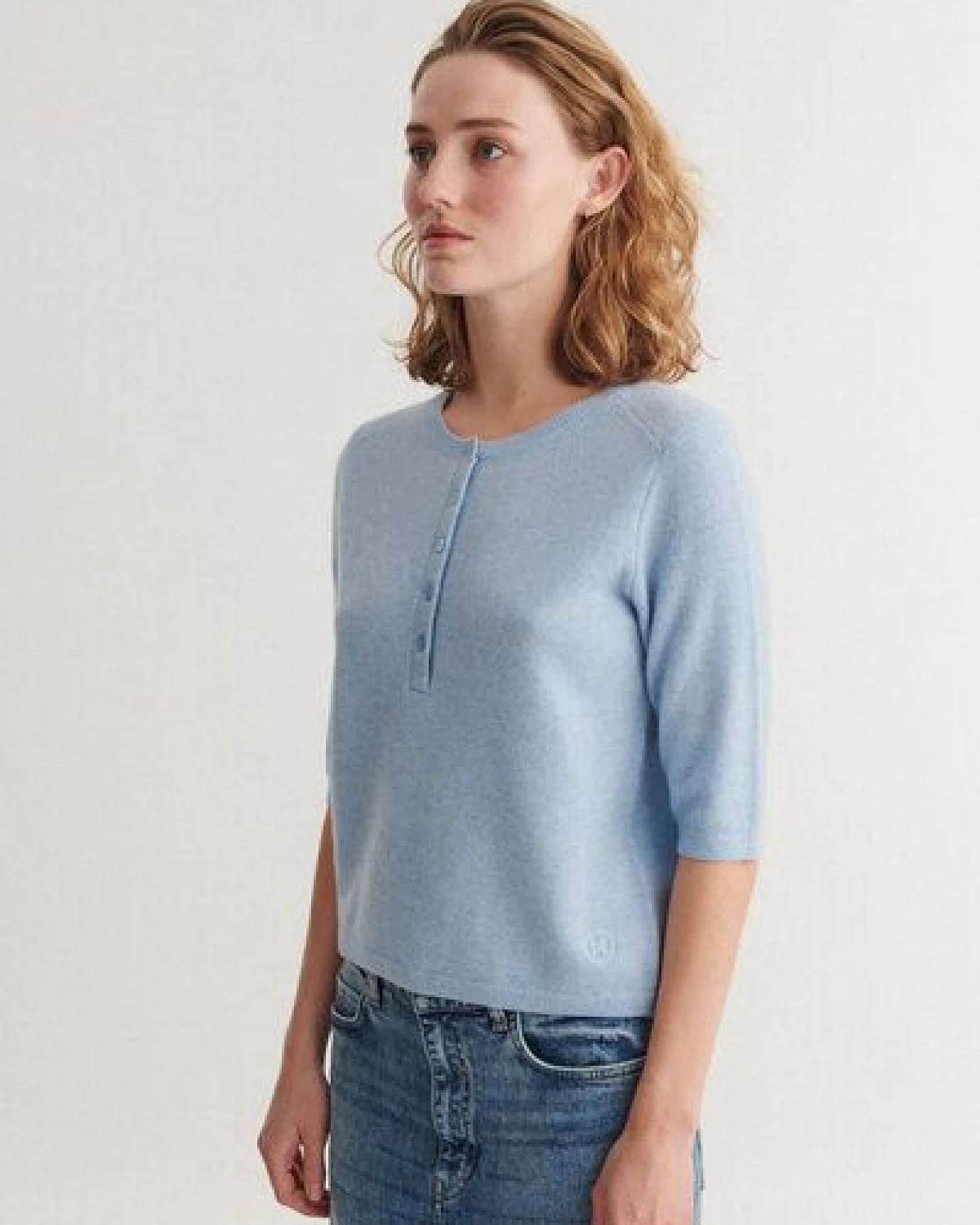 Basic Apparel Strickshirt mit Knopfleiste SELEM Granddad aus Merinowolle – Ansicht 3