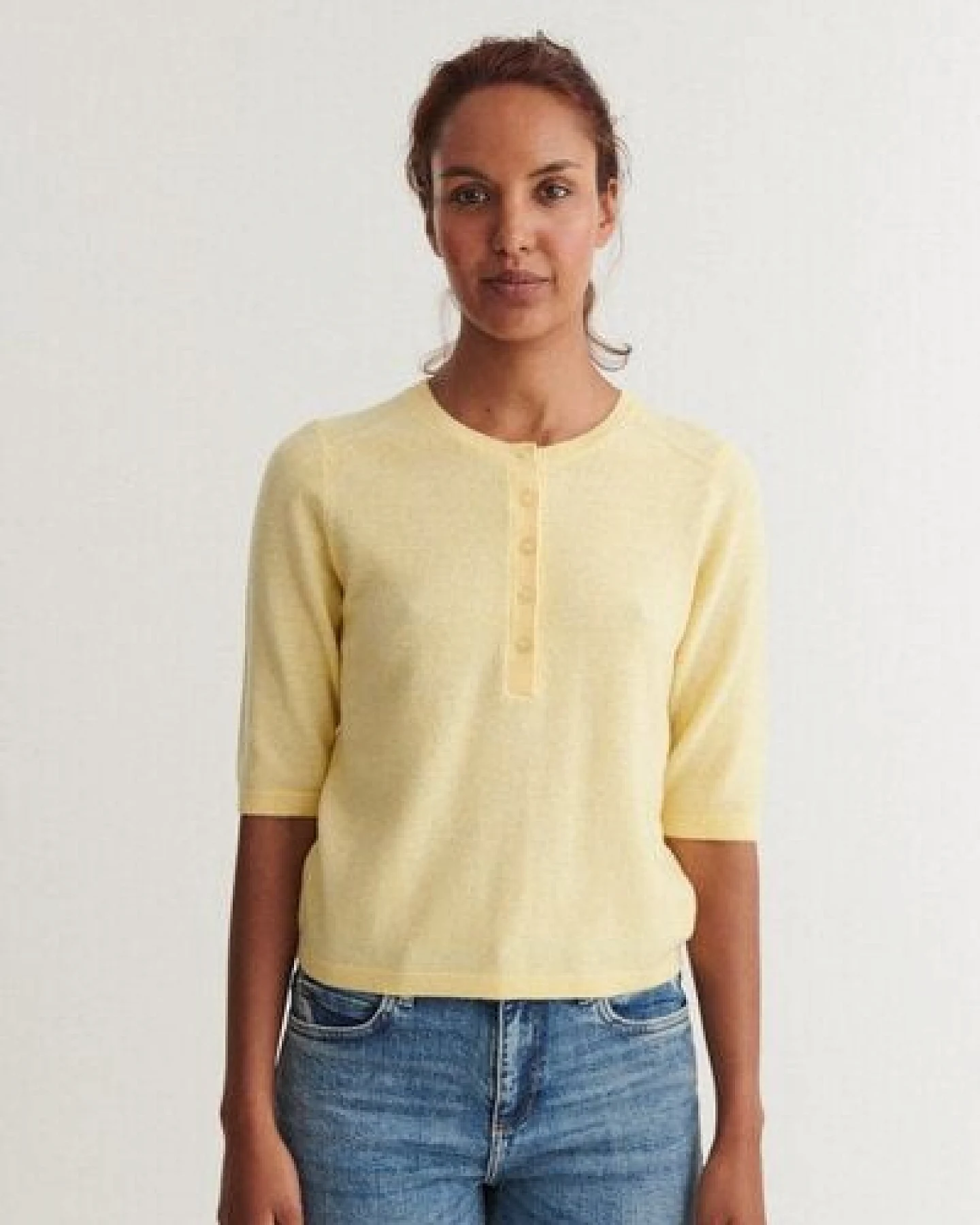 Basic Apparel Strickshirt mit Knopfleiste SELEM Granddad aus Merinowolle – Ansicht 2