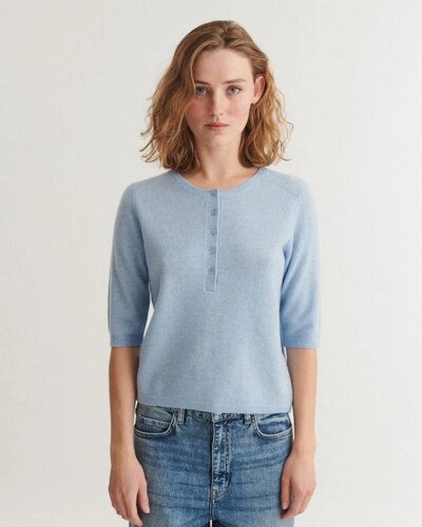 Basic Apparel Strickshirt mit Knopfleiste SELEM Granddad aus Merinowolle – Ansicht 2