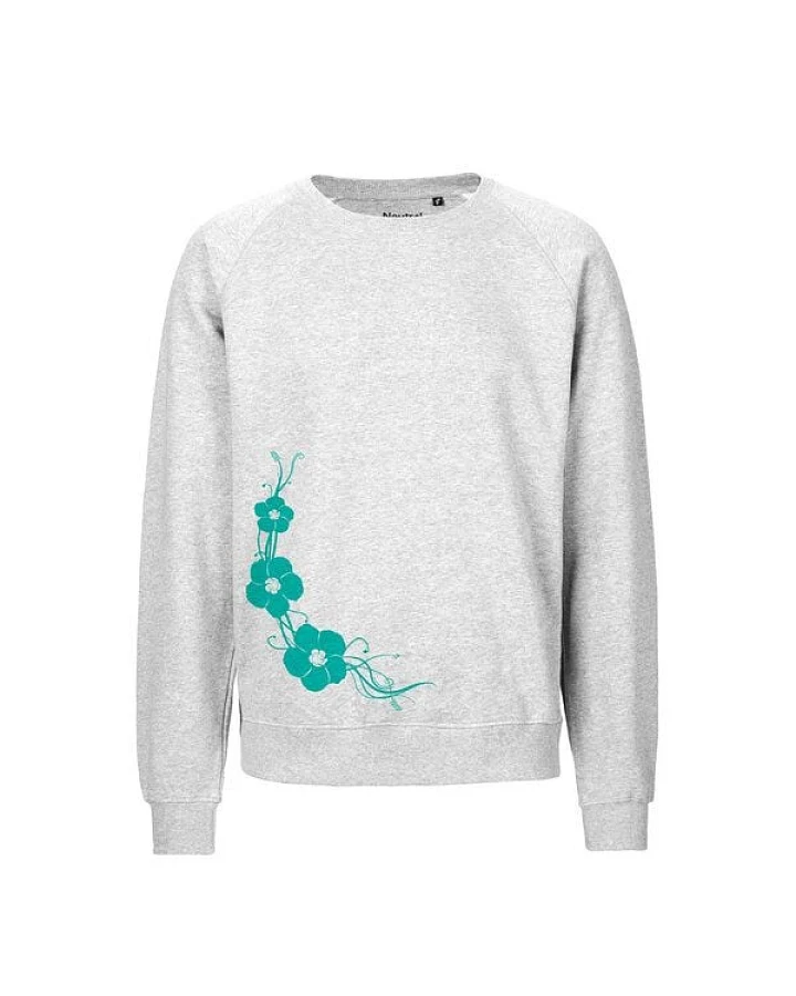 HANDGEDRUCKT "Hibisken" Unisex Sweatshirt aus reiner Biobaumwolle (kbA)
