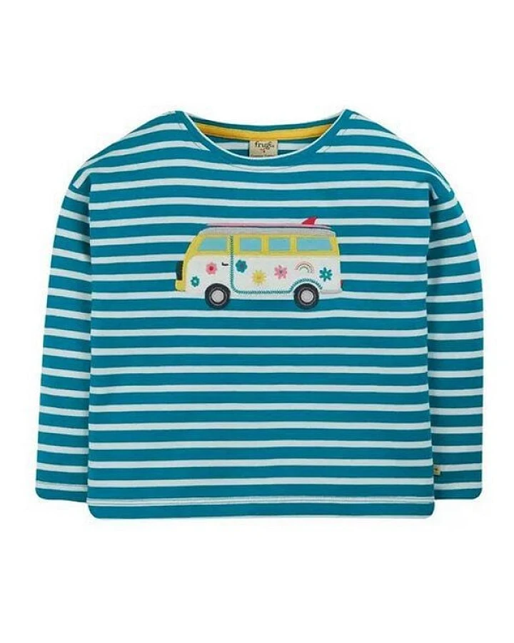 Frugi Langarm-Shirt Camper in blau-weiss gestreift Tori Boxy Top
