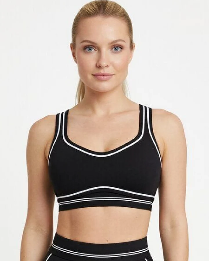 Yoga Sport-BH Damen – Contrast Heartline Schwarz – Nachhaltiger Sport BH – Yoga Hero