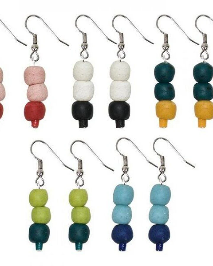 Ohrhänger "Pearls Color Block" aus Recycling Glas, Global Mamas, Ghana
