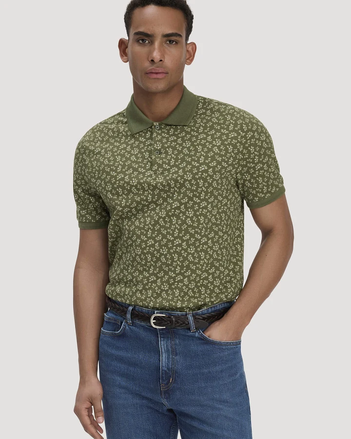 hessnatur Herren Print Piqué Polo Relaxed aus Bio-Baumwolle - grün - Größe 46
