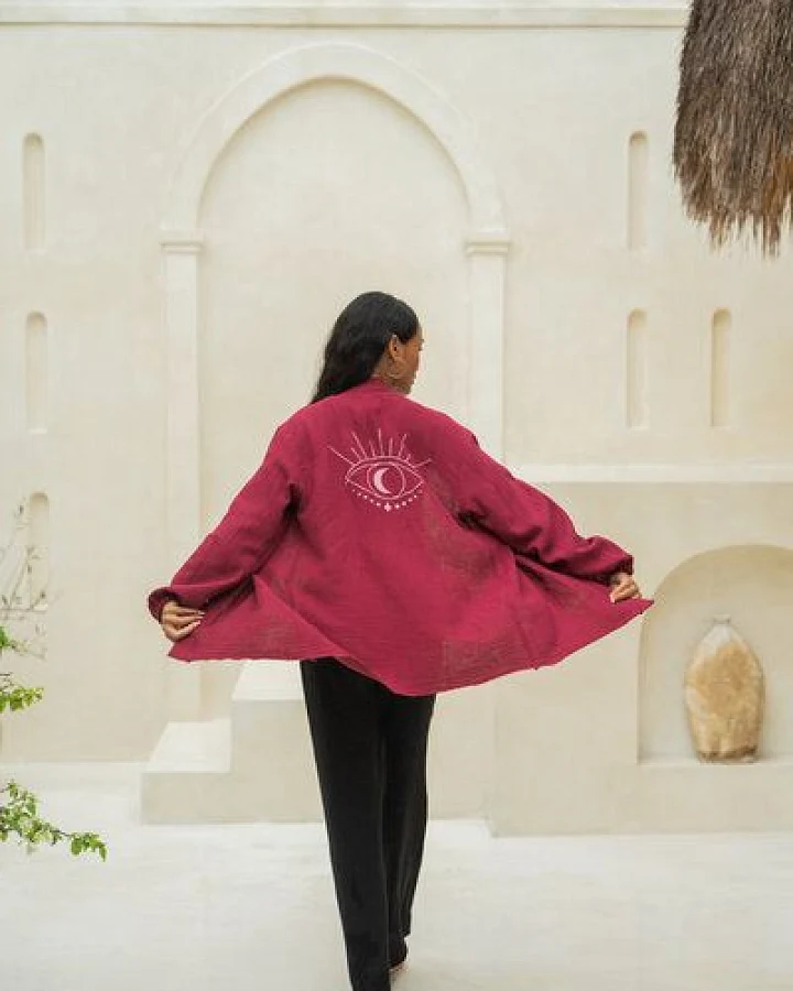 YogiLiebe Kimonobluse Prema aus Bio-Musselin – Hibiskus| handgenäht in Deutschland