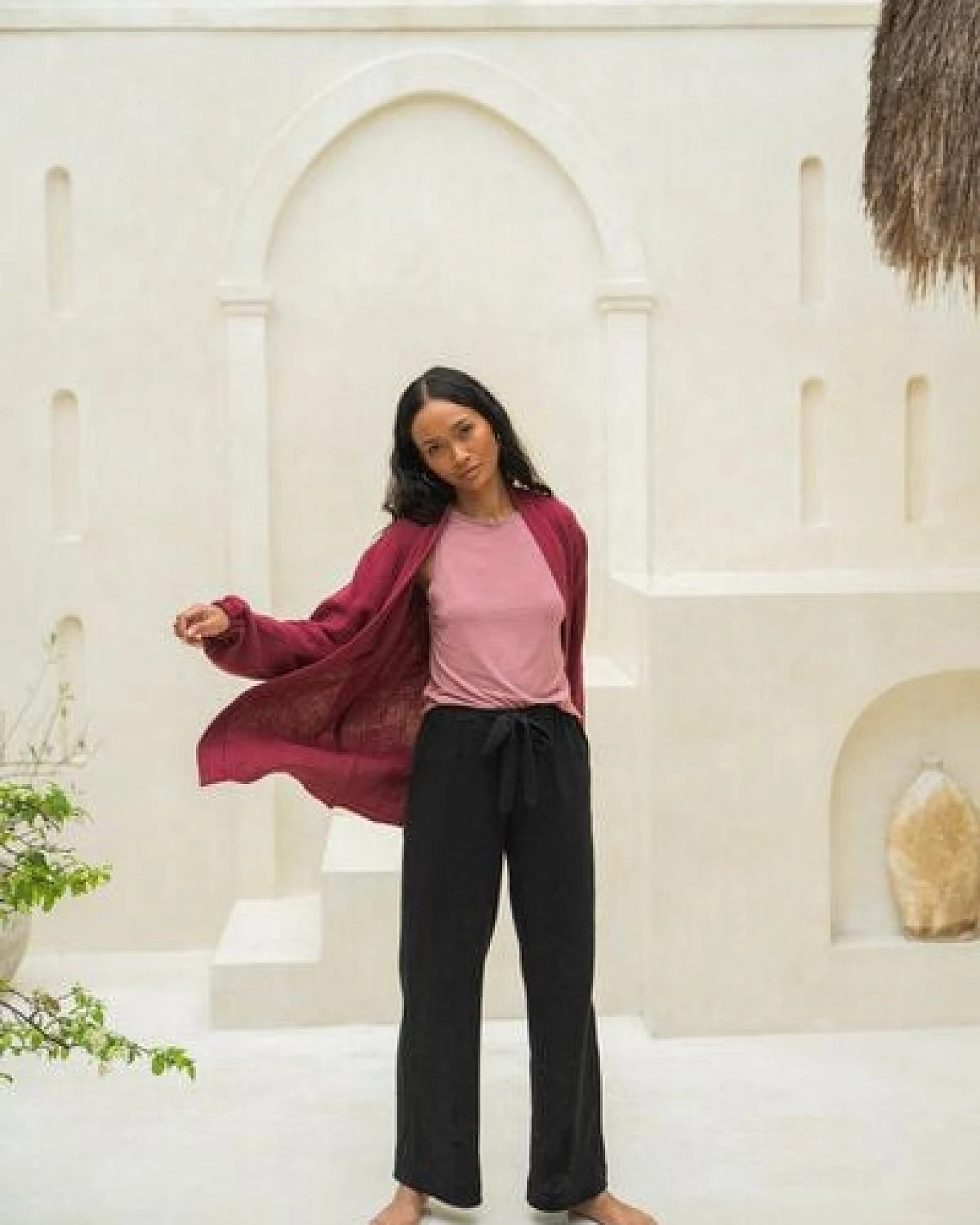 YogiLiebe Kimonobluse Prema aus Bio-Musselin – Hibiskus| handgenäht in Deutschland – Ansicht 2