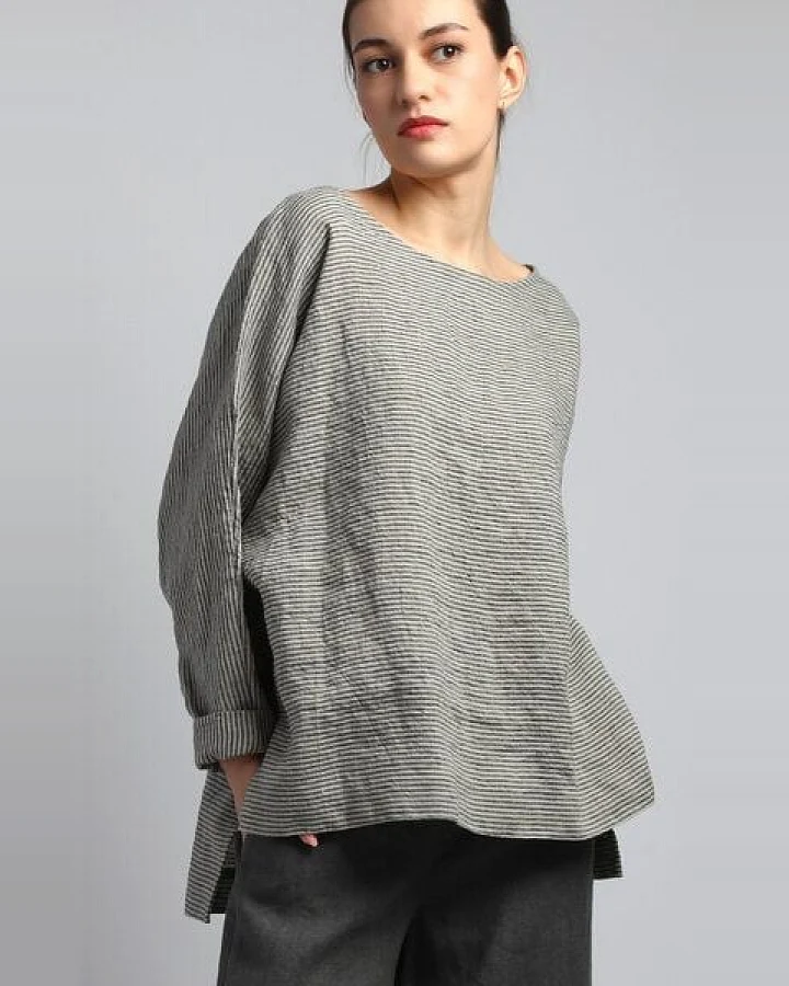 KNOTIUM REED Lockere Leinenbluse