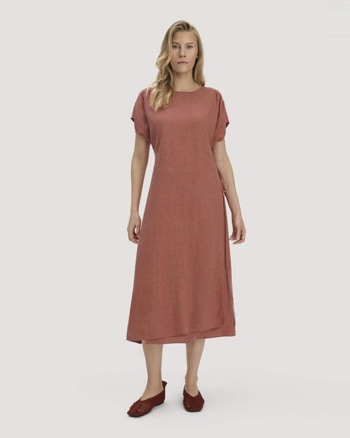 hessnatur Gewebe Kleid mit Wickeloptik Midi aus reinem Leinen