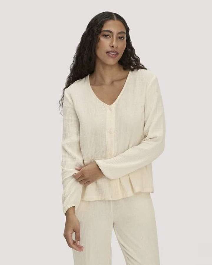 hessnatur Musselin Pyjamabluse PURE COMFORT aus reiner Bio-Baumwolle